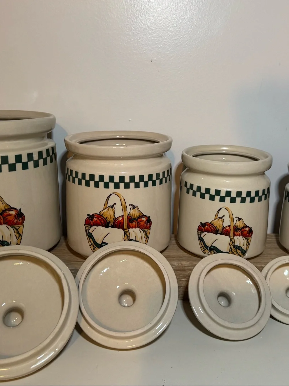 Gibson Cream Ceramic Canister with Green Check Border